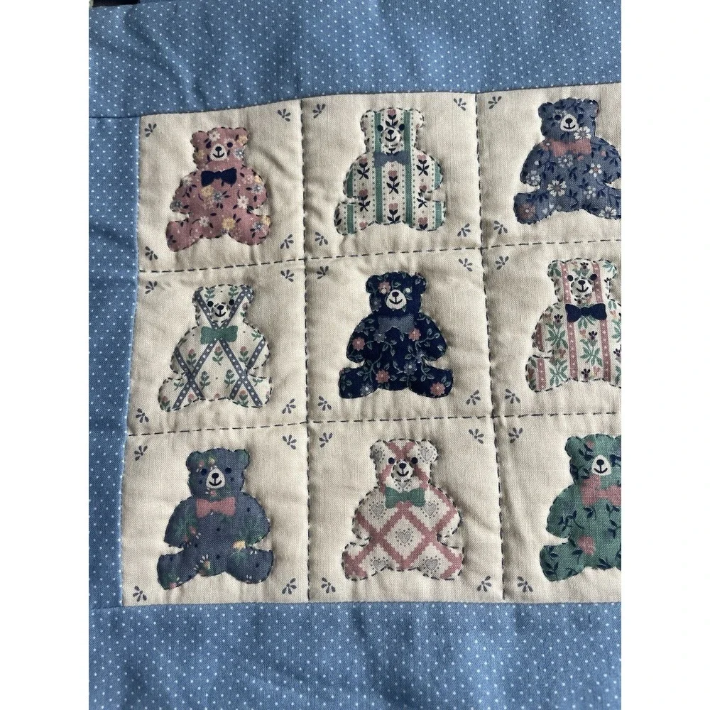 Vintage Quilt Hanging With Embroidery, Teddy Bears, Wall Hanging, Hand Made
